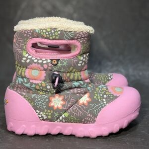 BOGS Kids 12 B-Moc Reef Waterproof Pink Floral Winter Boot Fleece Lined